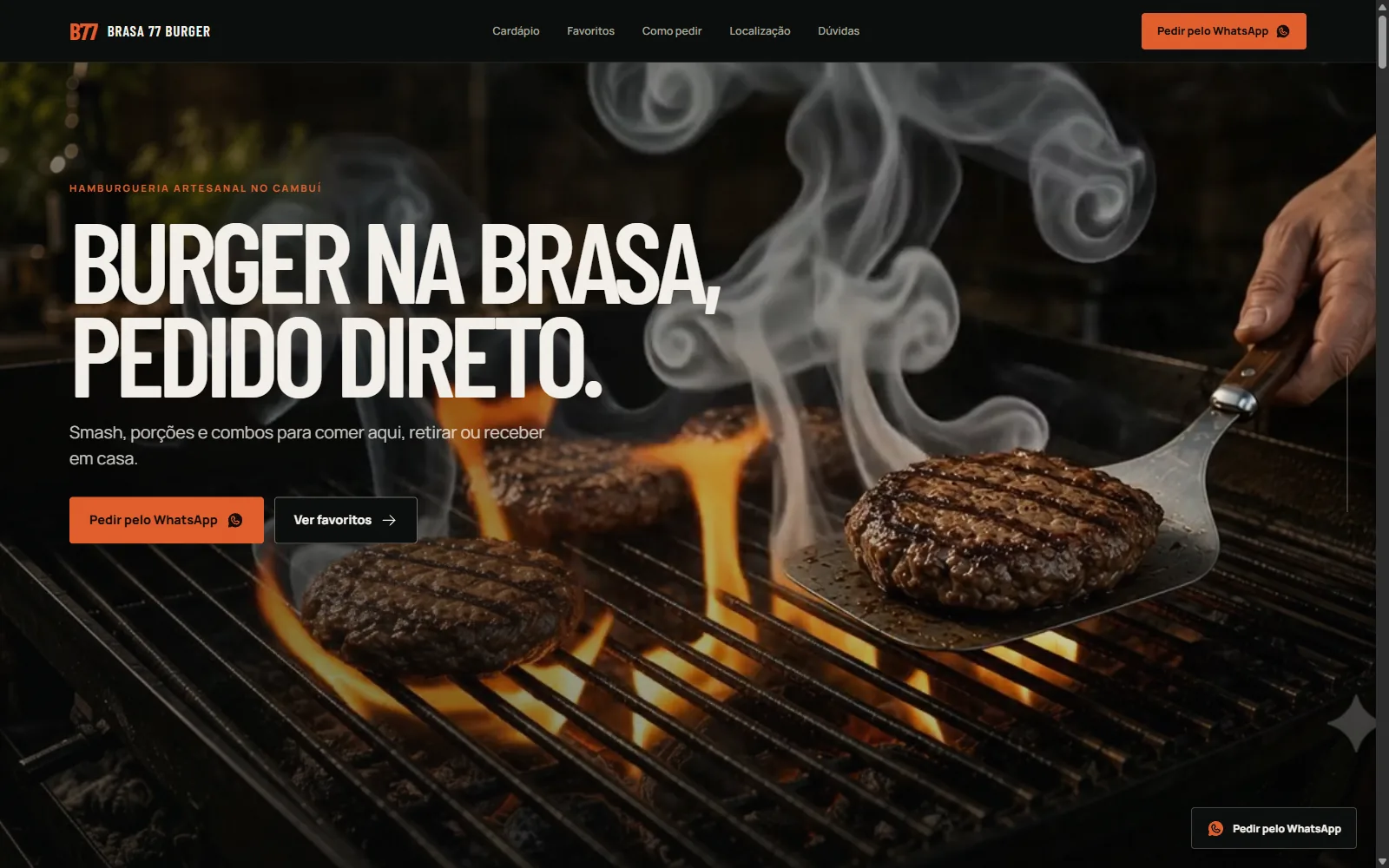 Página inicial da demonstração Brasa 77 Burger