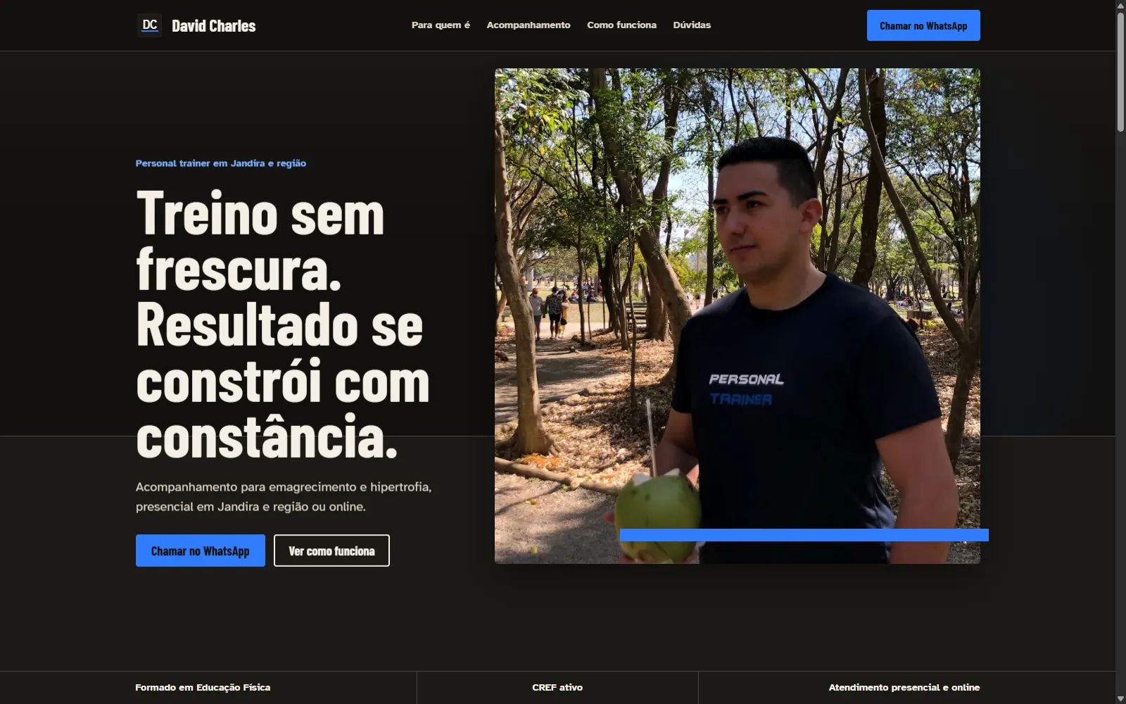 Página inicial da demonstração David Charles Personal Trainer